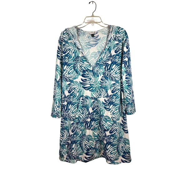 J Valdi Beachwear, Hooded Cover-Up/Summer Dress, Tropical Palm Tree, Size XL - Picture 1 of 7